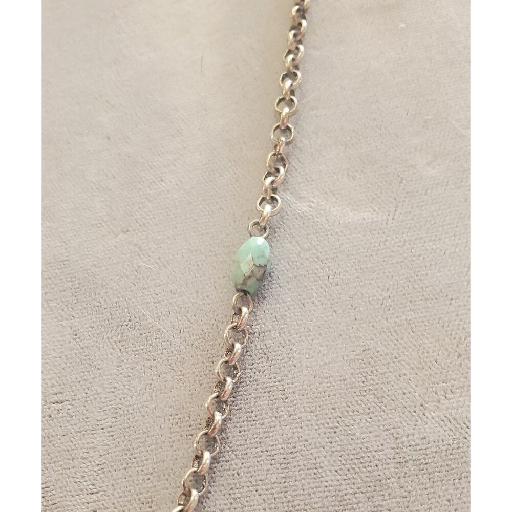 Vintage Boho Statement Necklace Leaf Faux Turquoise Bohemian Silver Tone 30” - Picture 6 of 8
